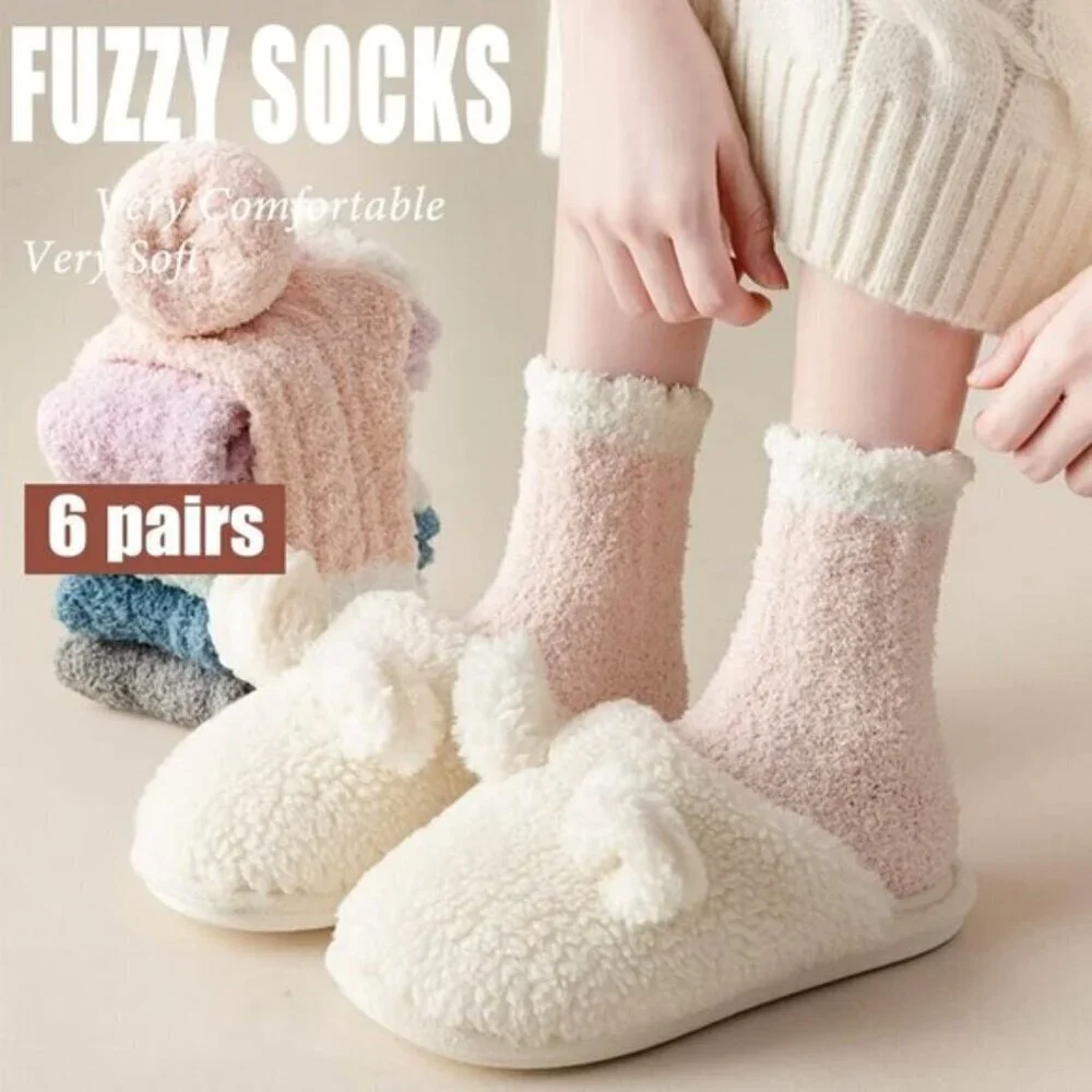 Ginmewrae Womens Cozy Fuzzy Socks Fluffy Slipper Winter Warm 6-Pack US 5-10
